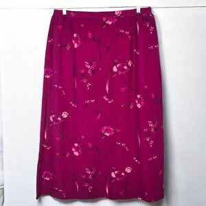 Patrick Collection Magenta Pink‎ 100% Silk Floral Midi Skirt Plus Size 20W Lined
